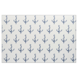 Vintage Navy Blue Nautical Anchor Pattern Fabric