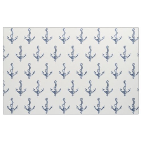 Vintage Navy Blue Nautical Anchor Pattern Fabric