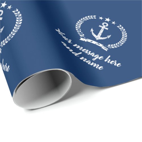 Vintage navy blue nautical boat anchor custom wrapping paper