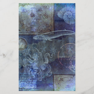 Vintage navy blue ocean life decoupage scrapbook