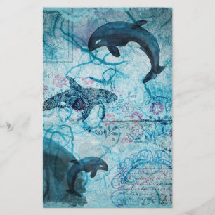 Vintage navy blue ocean life decoupage scrapbook