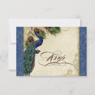 Vintage Navy Blue Peacock Feathers Elegant RSVP