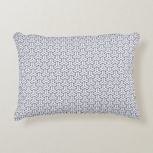 Vintage Navy Blue White Japan Bishamon Pattern Accent Pillow