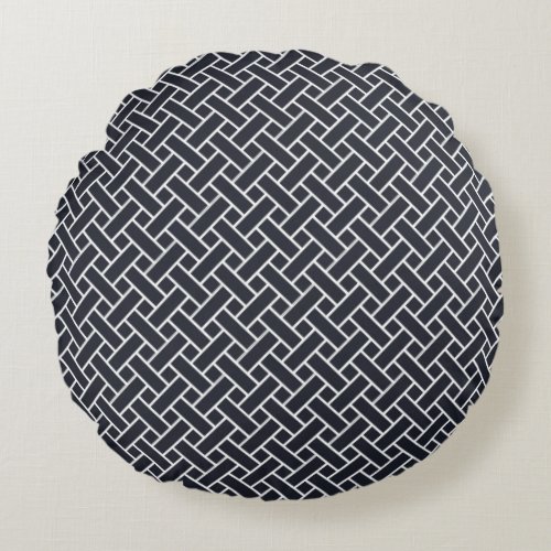 Vintage Navy Blue White Japan Weaving Pattern Round Pillow