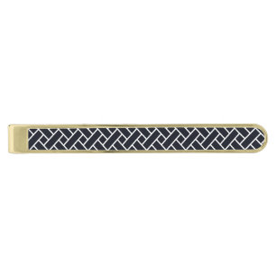 Vintage Navy Blue White Japan Weaving Pattern Silv Gold Finish Tie Bar