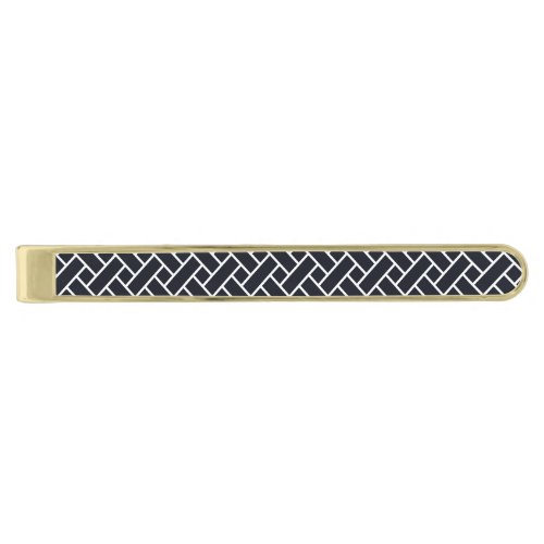 Vintage Navy Blue White Japan Weaving Pattern Silv Gold Finish Tie Bar