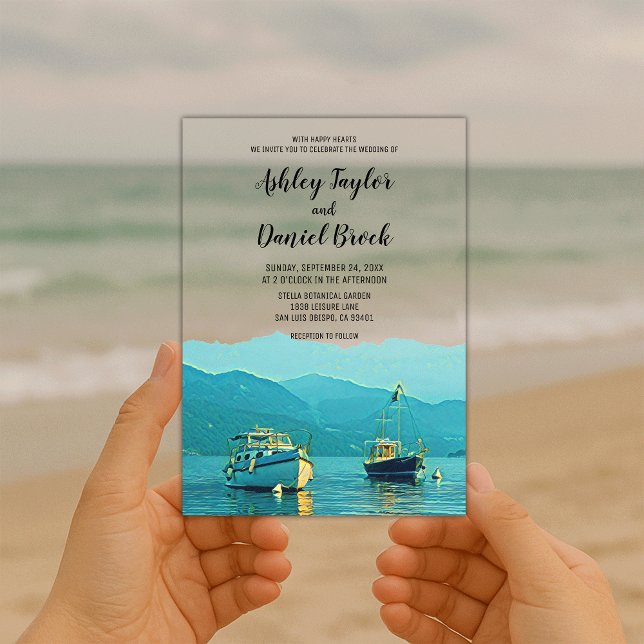Vintage Navy Boats Coastal Destination Wedding Acrylic Invitations (Creator Uploaded)