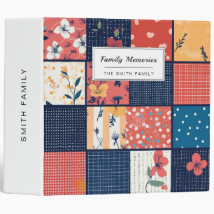 Vintage Navy Coral Floral Patchwork Quilt 3 Ring Binder