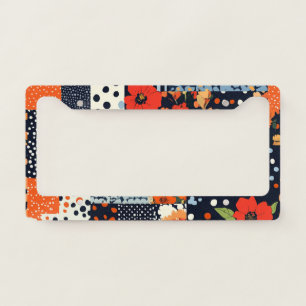 Vintage Navy Coral Floral Patchwork Quilt License Plate Frame