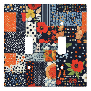 Vintage Navy Coral Floral Patchwork Quilt Light Switch Cover