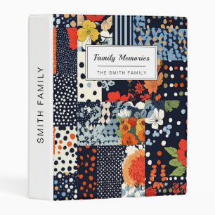 Vintage Navy Coral Floral Patchwork Quilt Mini Binder