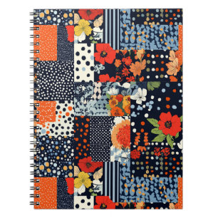 Vintage Navy Coral Floral Patchwork Quilt Notebook