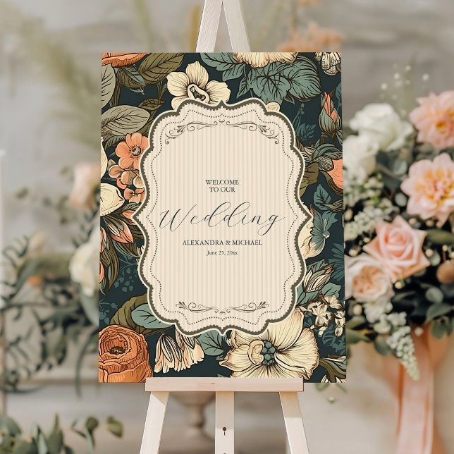 Vintage Navy Fall Flowers Wedding Foam Board (Creator Uploaded)