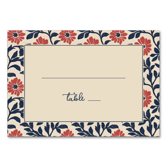 Vintage Navy Floral Table Number (Front)