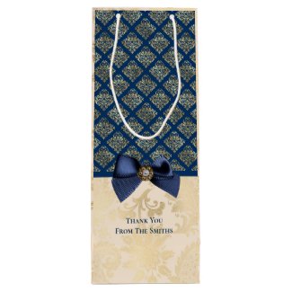 Vintage Navy Gold Damask Look Thank You with Name