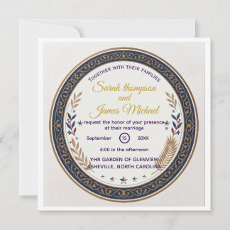 Vintage Navy & Gold Filigree American Flag Wedding Invitation