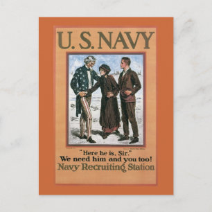 Vintage Navy Here he is, Sir, recruiting poster Postcard