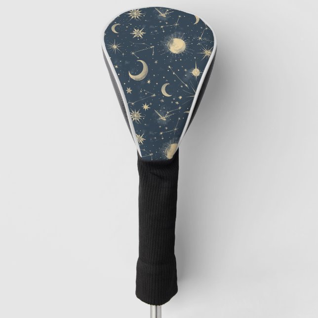 Vintage Navy Ivory Astrology Moon Constellation Golf Head Cover (Front)