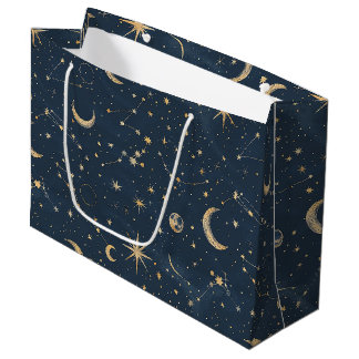 Vintage Navy Ivory Astrology Moon Constellation Large Gift Bag