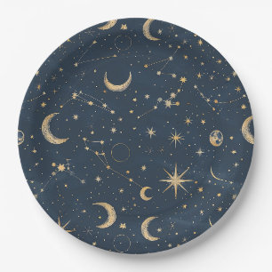 Vintage Navy Ivory Astrology Moon Constellation Paper Plates
