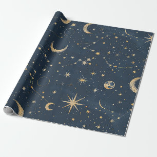 Vintage Navy Ivory Astrology Moon Constellation Wrapping Paper