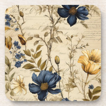 Vintage Navy & Ivory Rose Wedding Coaster, Elegant