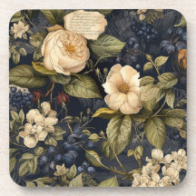 Vintage Navy & Ivory Rose Wedding Coaster, Elegant
