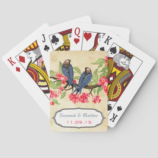 Vintage Navy Love Birds Wedding Gift Playing Card (Back)