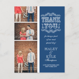 VINTAGE Navy Photo Wedding Thank You Post Card