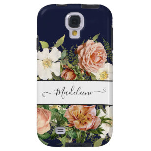 Vintage Navy Pink n White Floral w Pretty Flowers Galaxy S4 Case