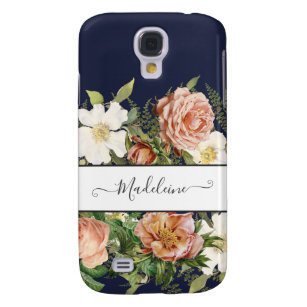 Vintage Navy Pink n White Floral w Pretty Flowers Galaxy S4 Case