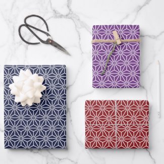 Vintage Navy Purple Red Asanoha Japan Pattern
