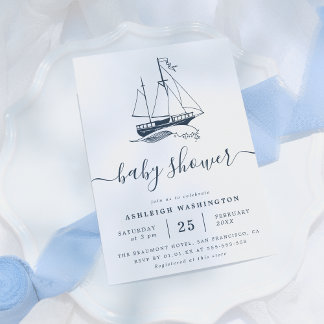 Vintage Navy Ship Nautical Baby Shower Invitation