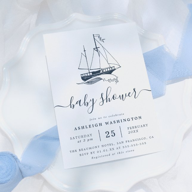 Vintage Navy Ship Nautical Baby Shower Invitation (Creator Uploaded)