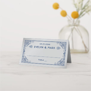 Vintage Navy Silver Art Deco Monogram Wedding Place Card