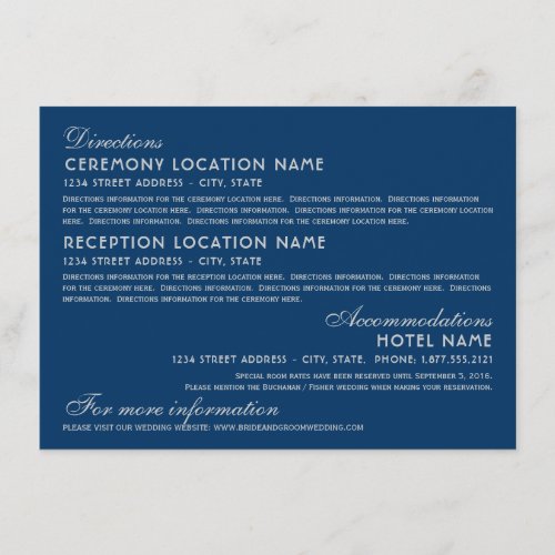 Vintage Navy Silver Art Deco Wedding Information Enclosure Card