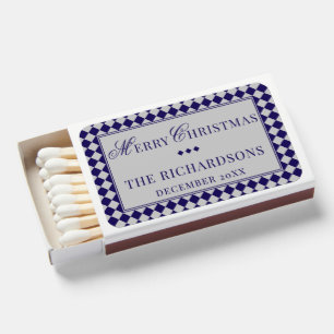 Vintage Navy & Silver Checkered Custom Christmas Matchboxes