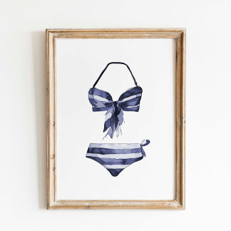 Vintage Navy Striped Bikini Poster