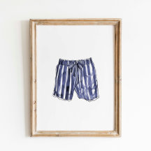 Vintage Navy Striped Swim Trunks Poster