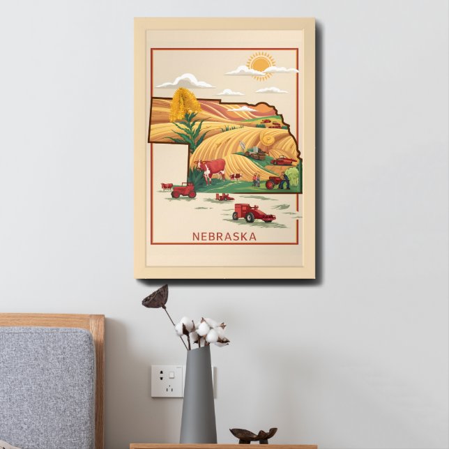 Vintage Nebraska Heartland Farm Scene Framed Art (Bedside)