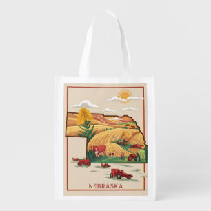 Vintage Nebraska Heartland Farm Scene Grocery Bag