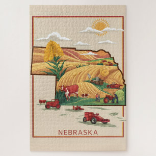 Vintage Nebraska Heartland Farm Scene Jigsaw Puzzle