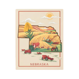 Vintage Nebraska Heartland Farm Scene Metal Print