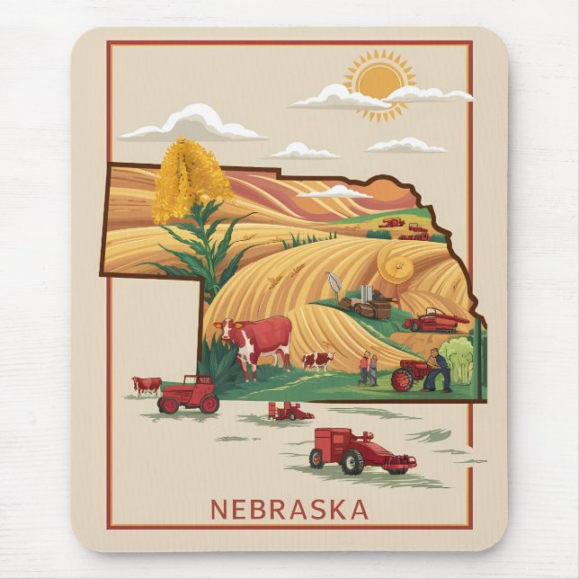 Vintage Nebraska Heartland Farm Scene Mouse Pad (Front)