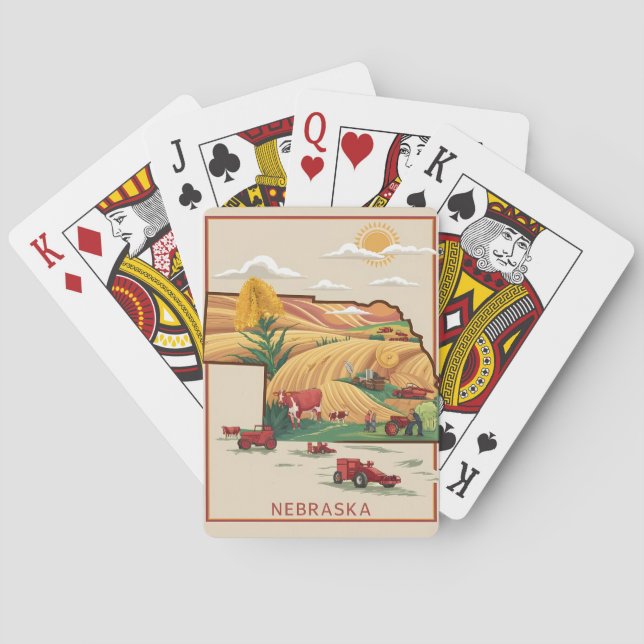 Vintage Nebraska Heartland Farm Scene Poker Cards (Back)
