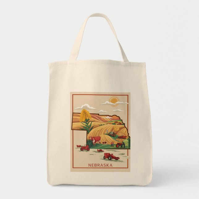 Vintage Nebraska Heartland Farm Scene Tote Bag (Front)