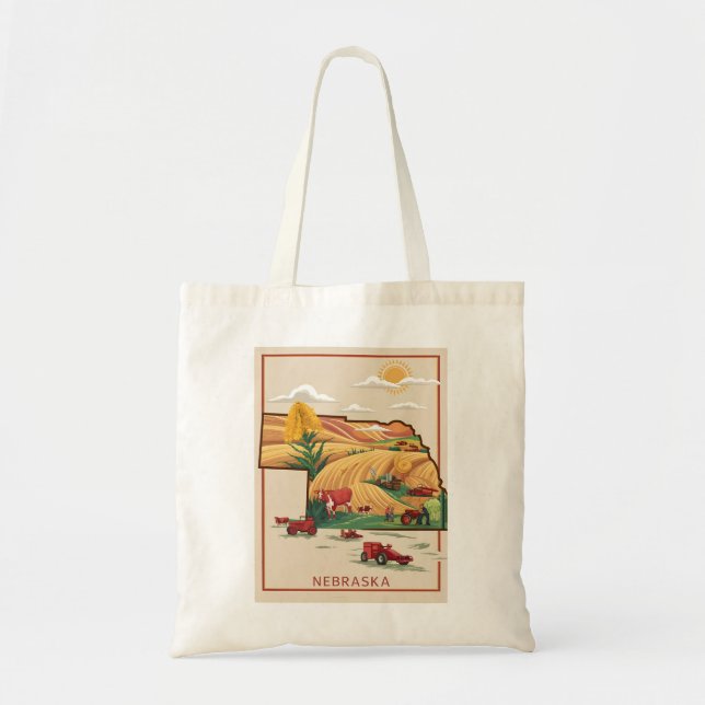 Vintage Nebraska Heartland Farm Scene Tote Bag (Front)