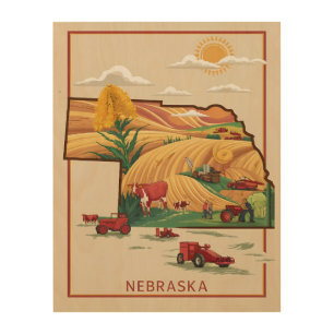 Vintage Nebraska Heartland Farm Scene Wood Wall Art