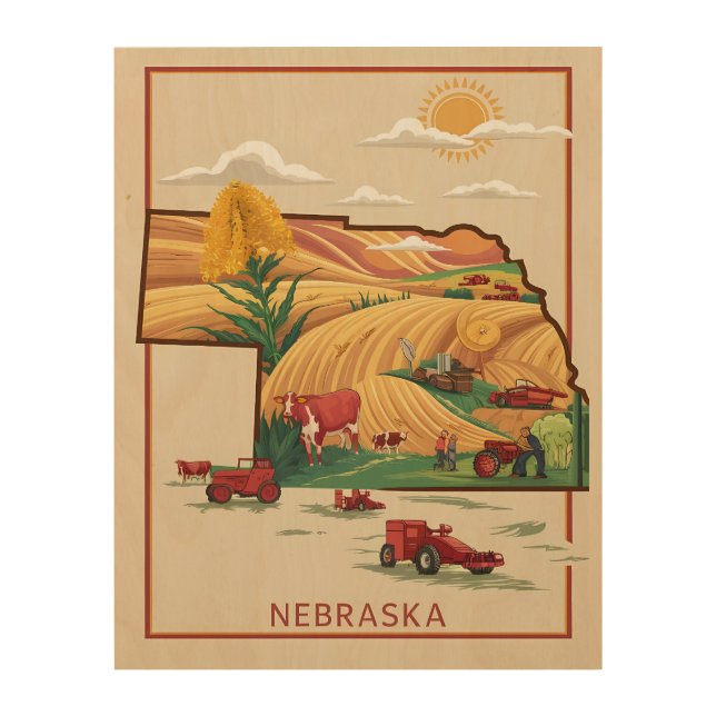Vintage Nebraska Heartland Farm Scene Wood Wall Art (Front)