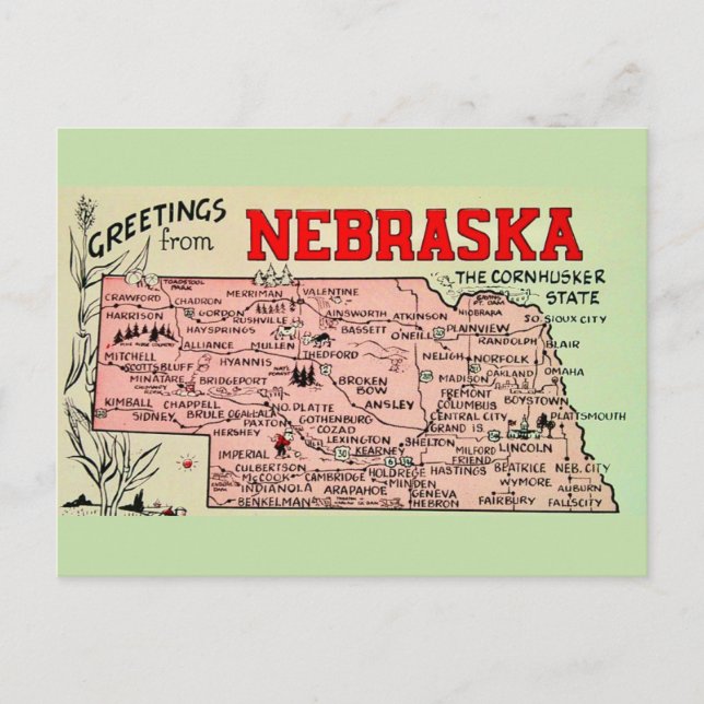 Vintage Nebraska Map Postcard (Front)